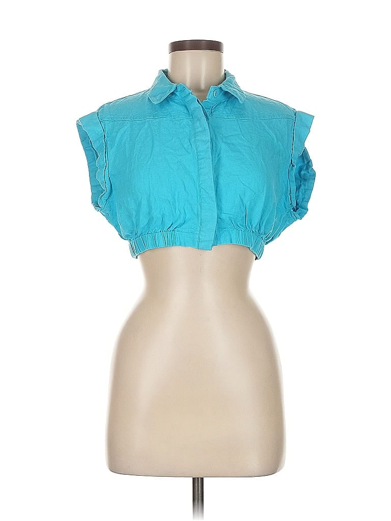 Pre-owned 7 For All Mankind Sleeveless Button Down Shirt In Blue