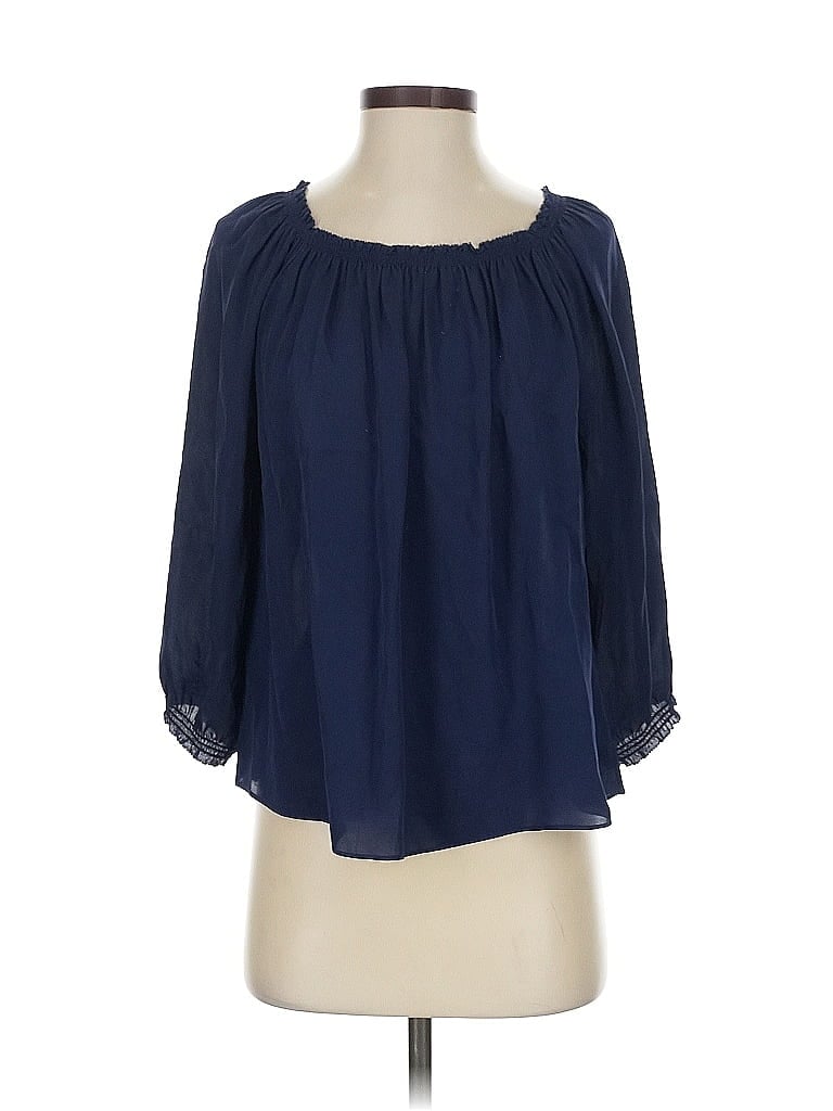 Pre-owned Joie 3/4 Sleeve Silk Top Blue Keyhole Neckline Tops