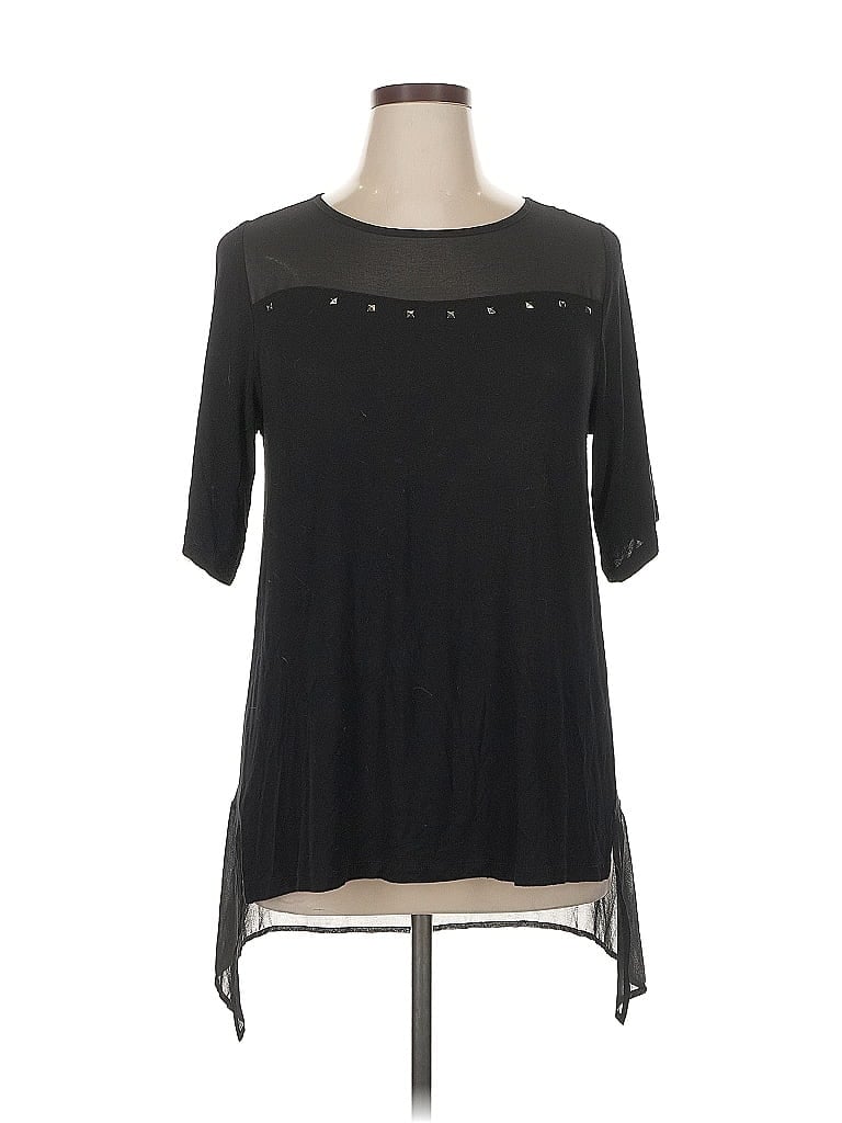 DESIGN HISTORY Pre-owned Short Sleeve Top Black Keyhole Neckline Tops