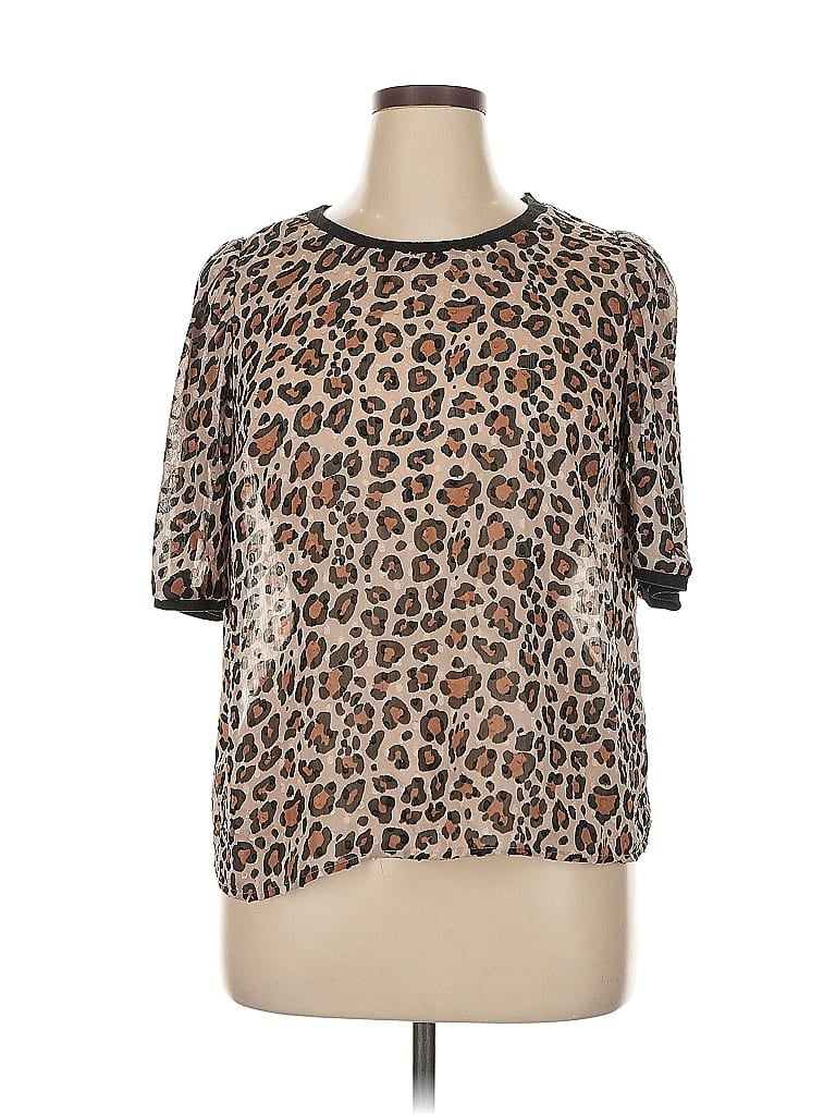 Pre-owned A New Day Short Sleeve Blouse In Brown