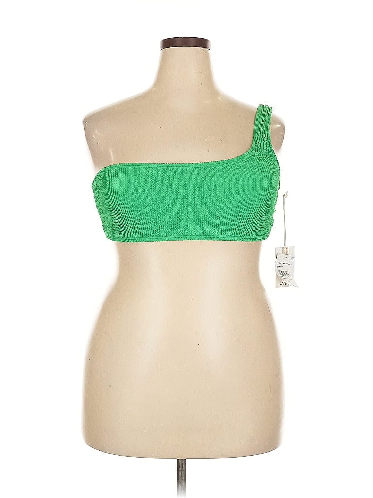 Good American Swimsuit Top Green One Shoulder Neckline Swimwear In Green