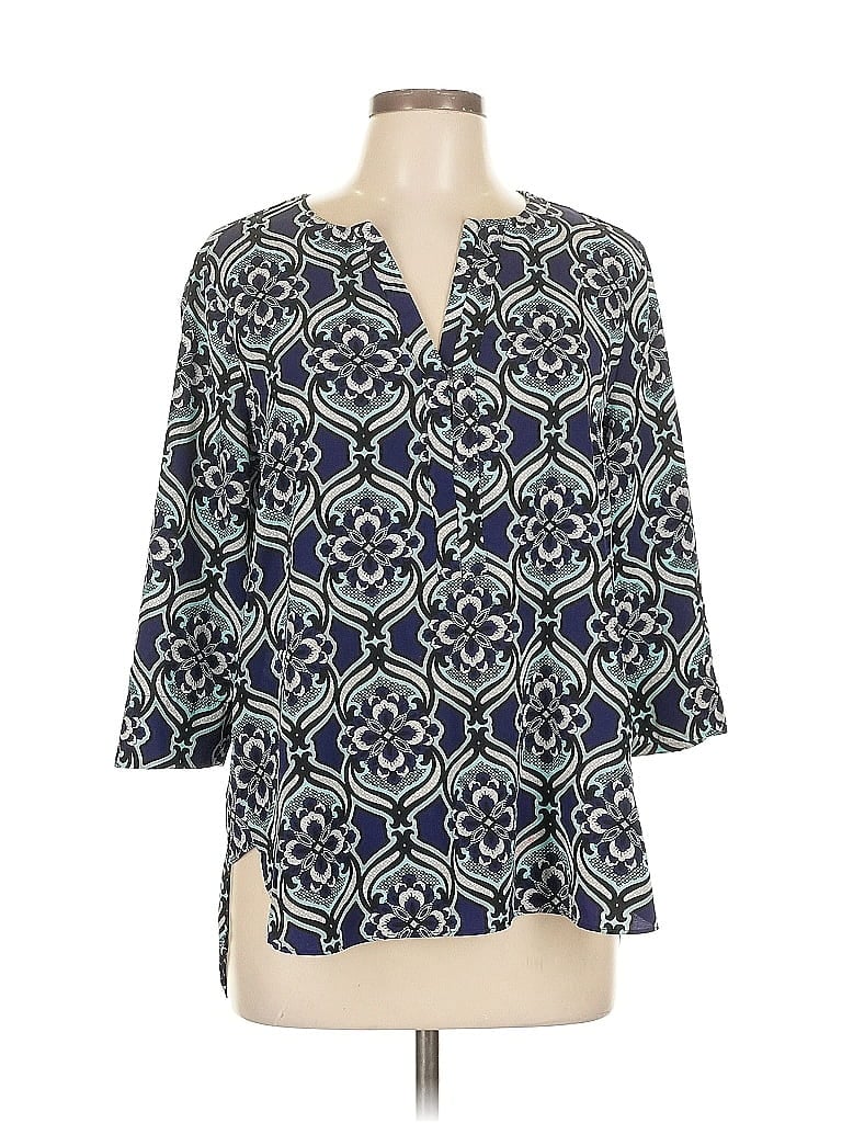 Pre-owned Dana Buchman 3/4 Sleeve Blouse In Blue