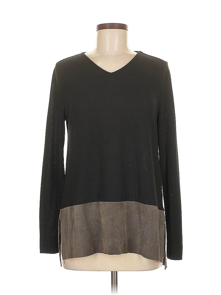 Pre-owned Ecru Long Sleeve Top Black V Neck Tops