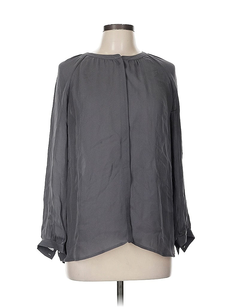 Pre-owned Joie Long Sleeve Silk Top Gray Keyhole Neckline Tops