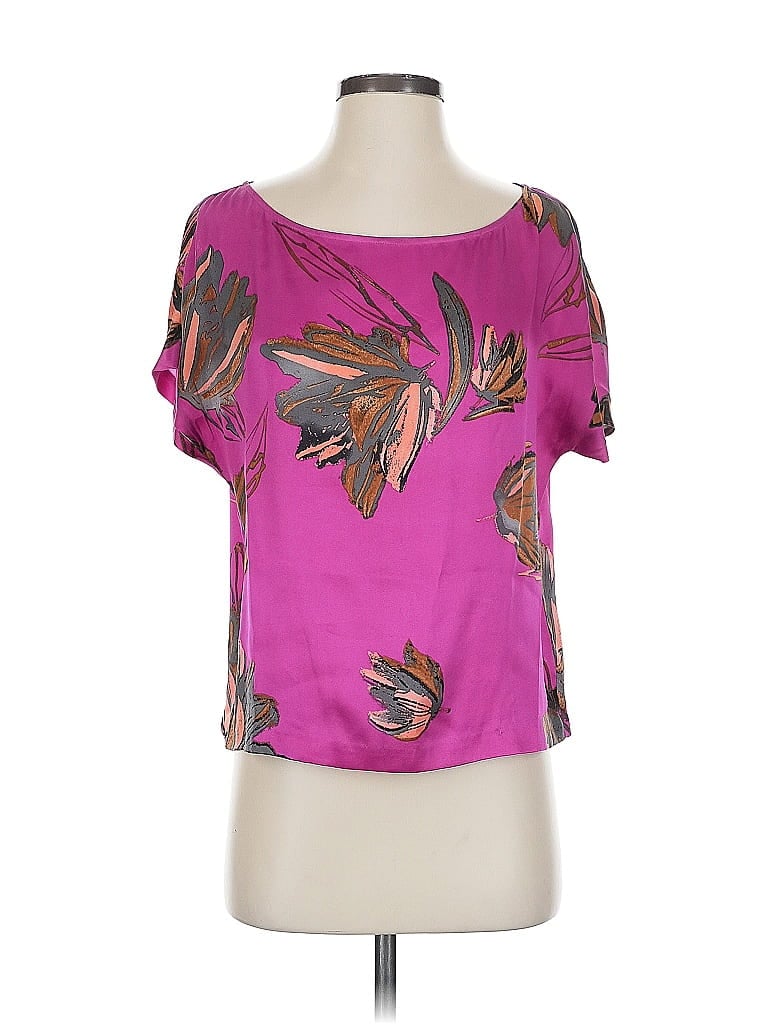 Pre-owned H By Halston Short Sleeve Silk Top Pink Scoop Neck Tops