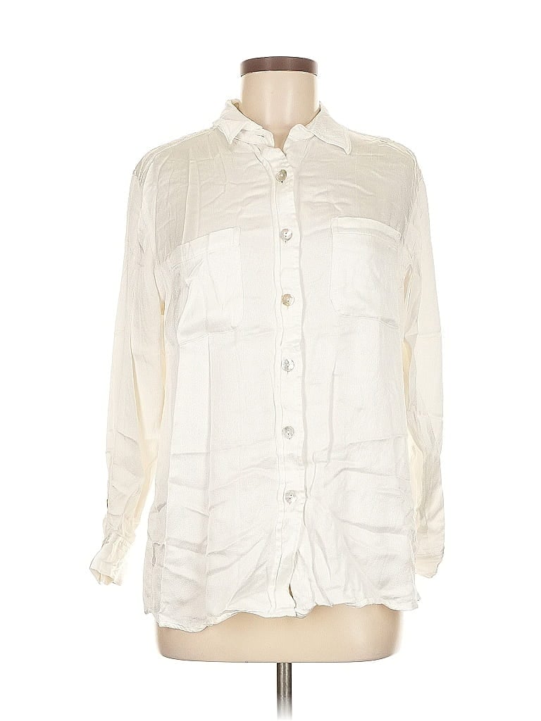 Pre-owned Chico's Design Long Sleeve Button Down Shirt In White