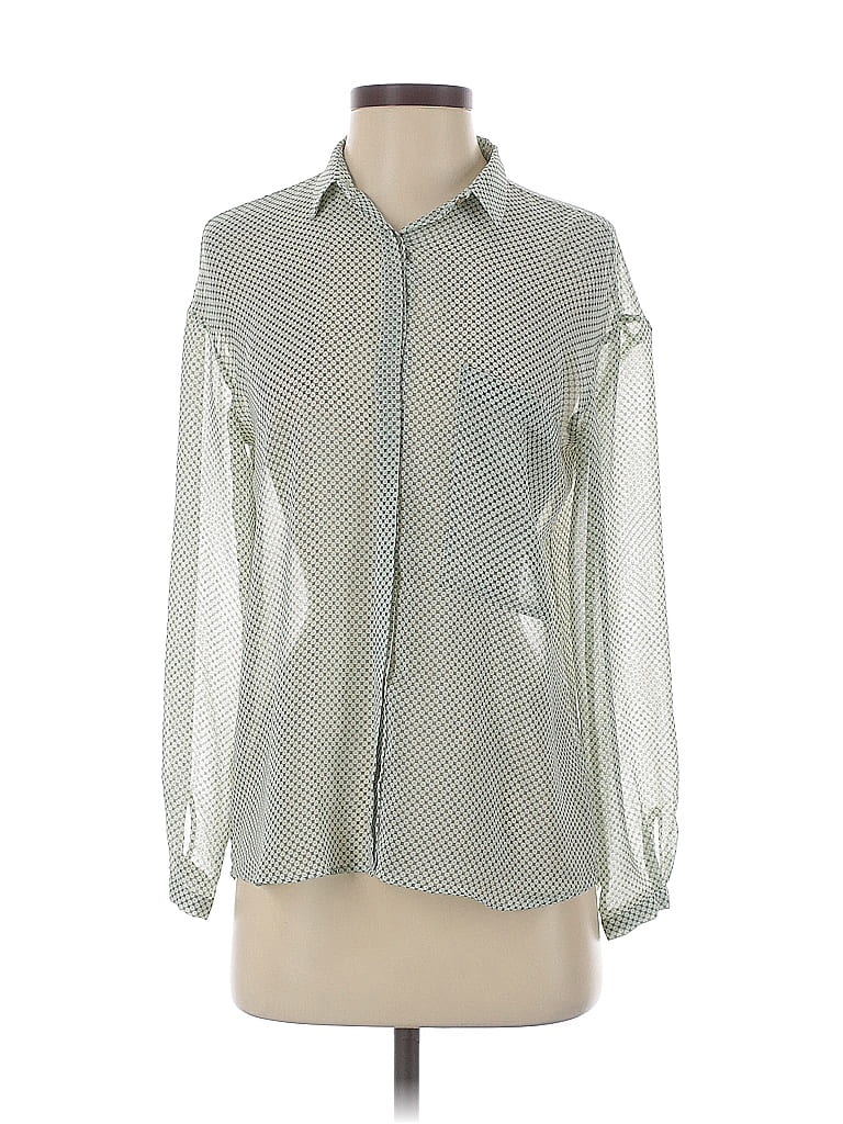 Pre-owned Zara Basic Long Sleeve Blouse In Green