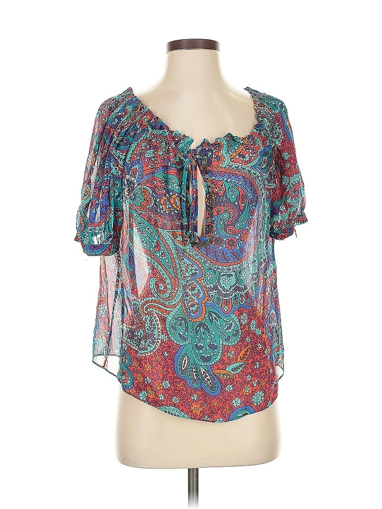 Pre-owned Moda International Short Sleeve Blouse In Blue