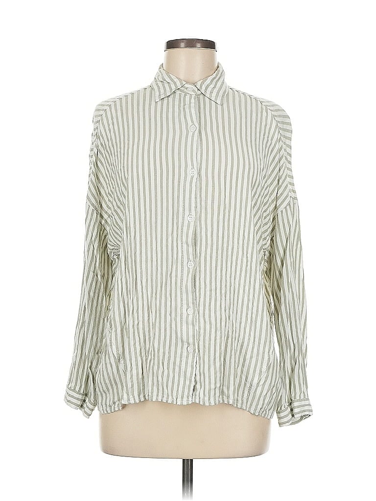 Pre-owned Max Studio Long Sleeve Button Down Shirt In Green