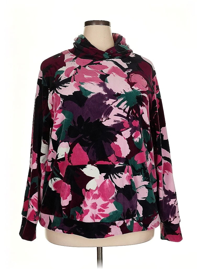 Cuddl Duds Floral Black Burgundy Pullover Sweater Size XXL (estimated) - photo 1