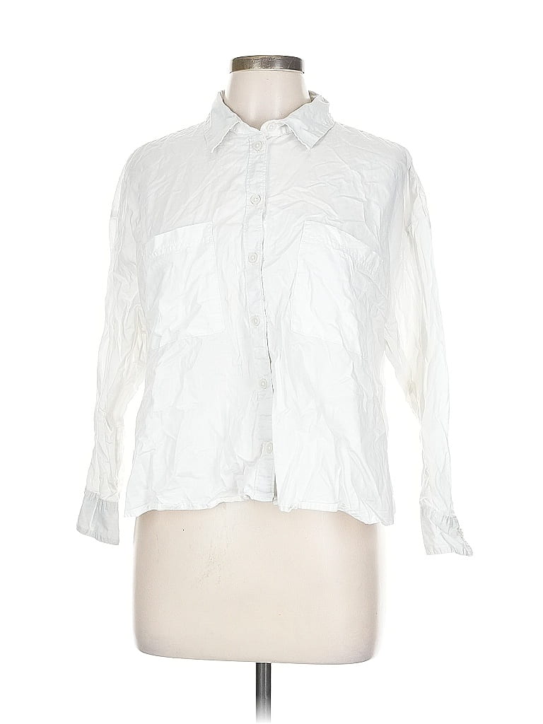 Pre-owned Old Navy 3/4 Sleeve Button Down Shirt In White