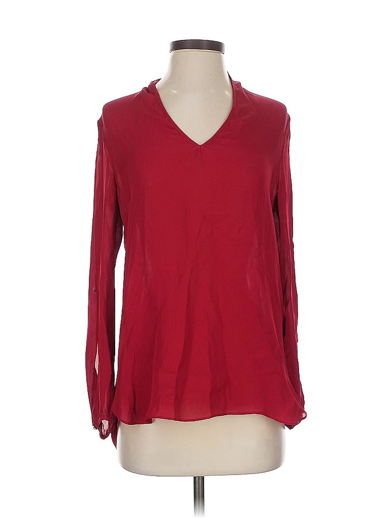 Pre-owned Haute Hippie Long Sleeve Silk Top Red V Neck Tops