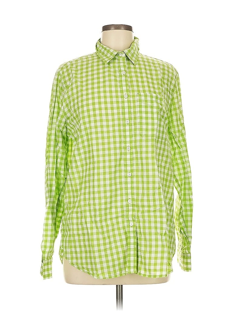 Pre-owned Lands' End Long Sleeve Button Down Shirt In Green