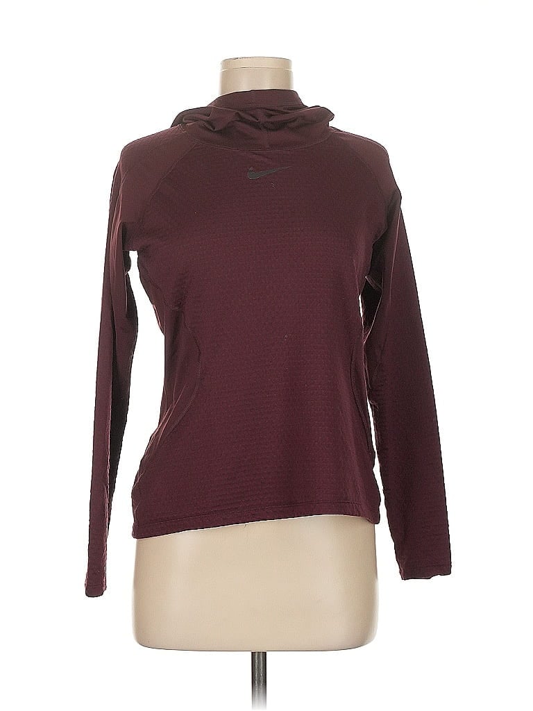Pre-owned Nike Long Sleeve Top Burgundy Cowl Neck Tops