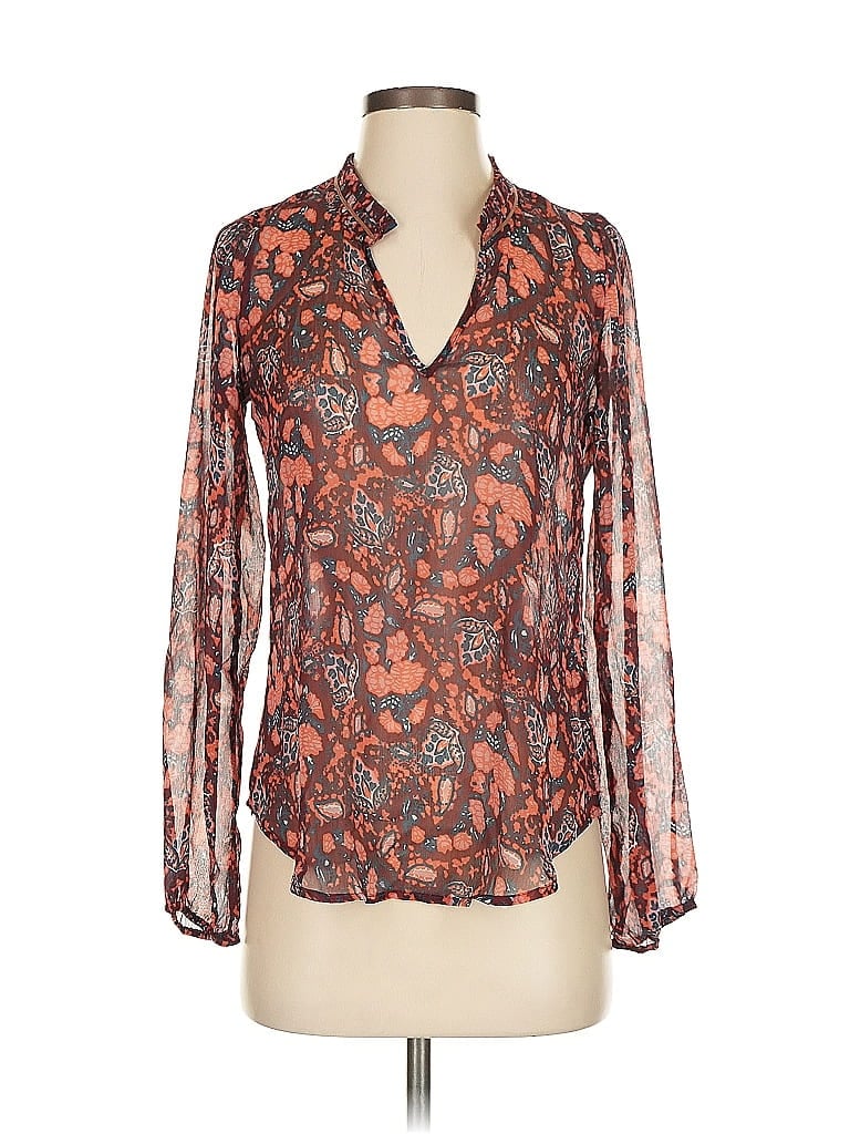 Pre-owned Lucky Brand Long Sleeve Blouse In Orange