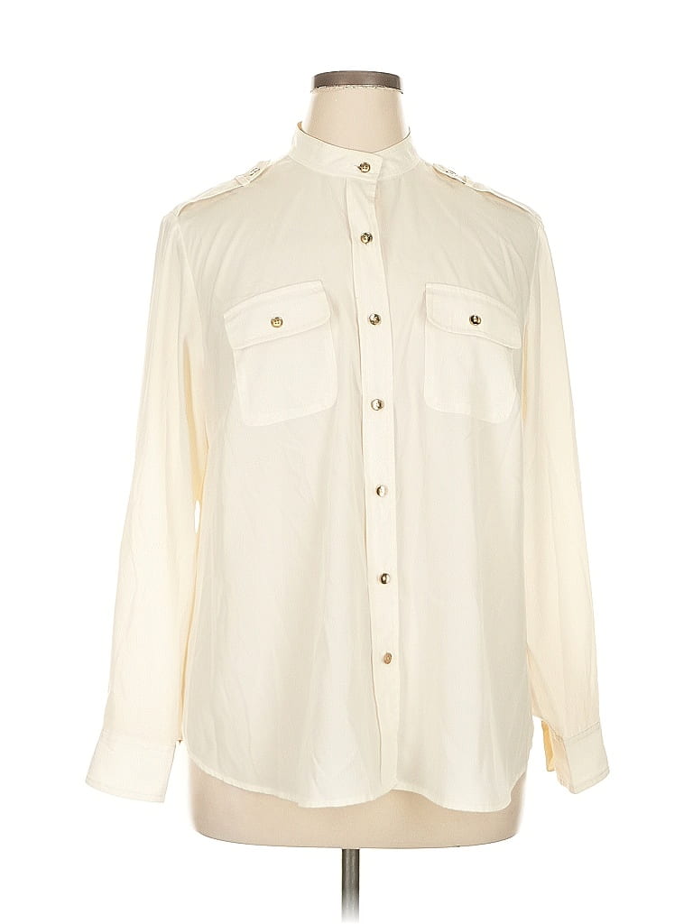 Pre-owned Jones New York Signature Long Sleeve Button Down Shirt In White