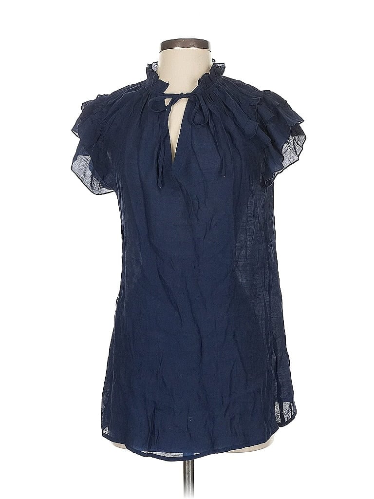 Pre-owned Unbranded Short Sleeve Blouse In Blue
