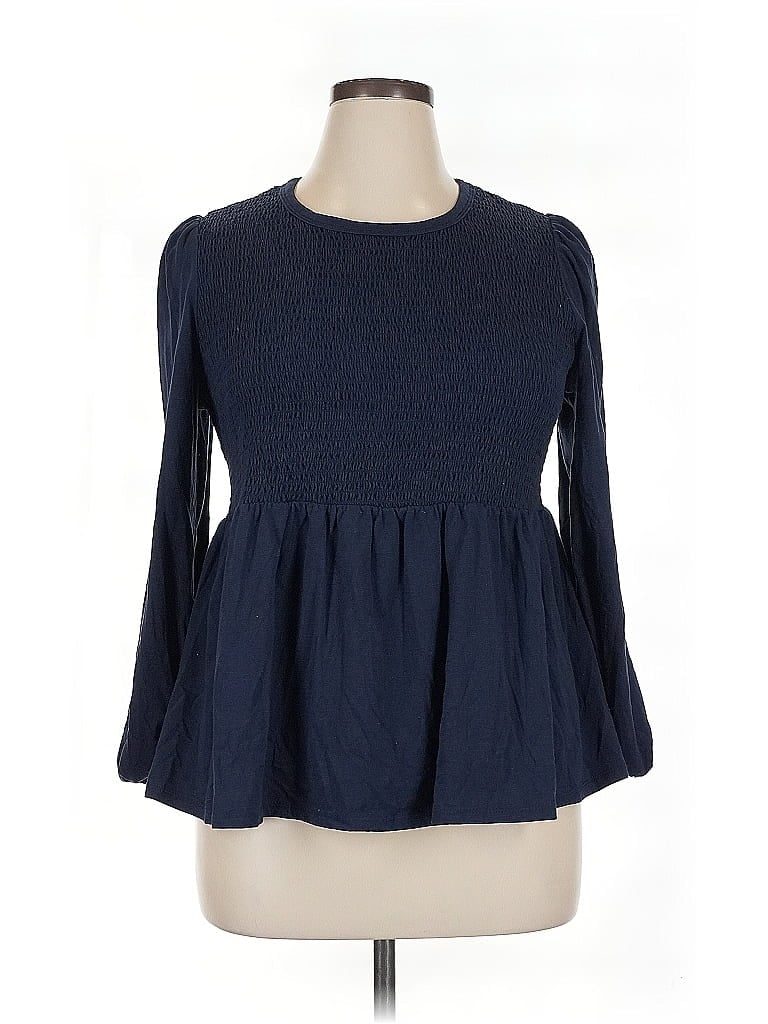 Pre-owned Terra & Sky Long Sleeve Blouse In Blue