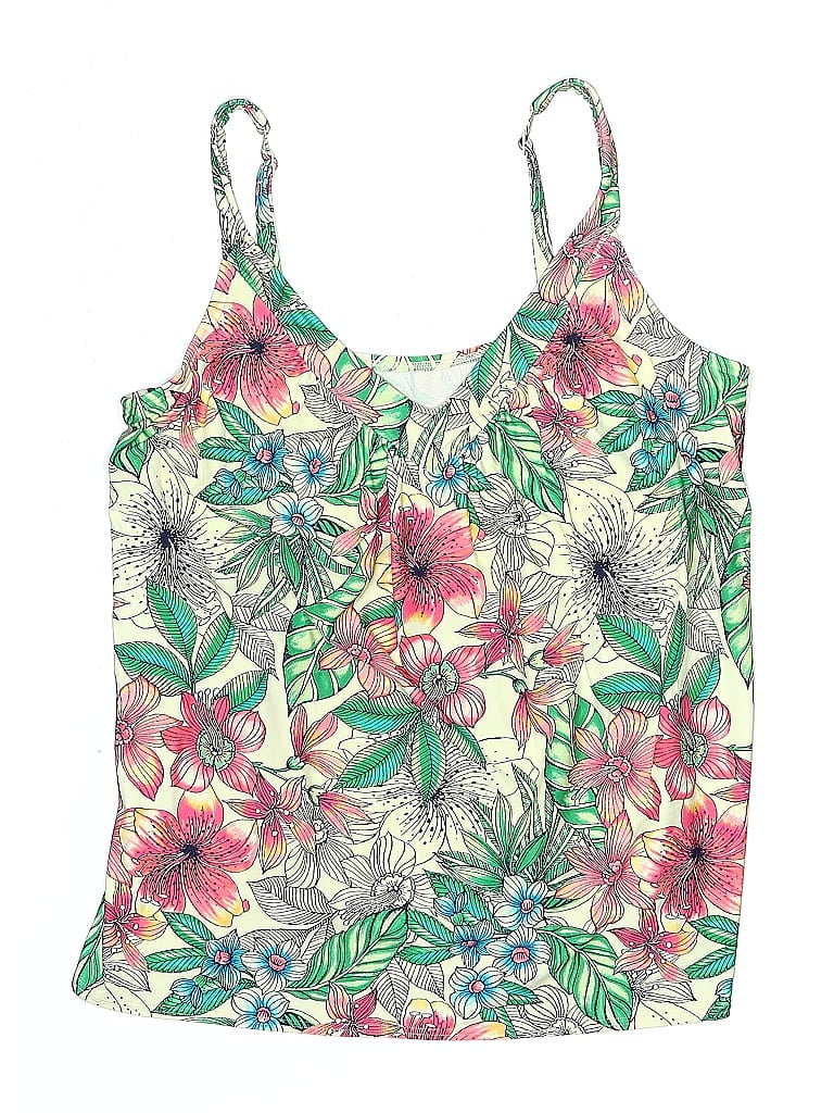 Pre-owned Coco Reef Swimsuit Top Green Floral Pattern Swimwear