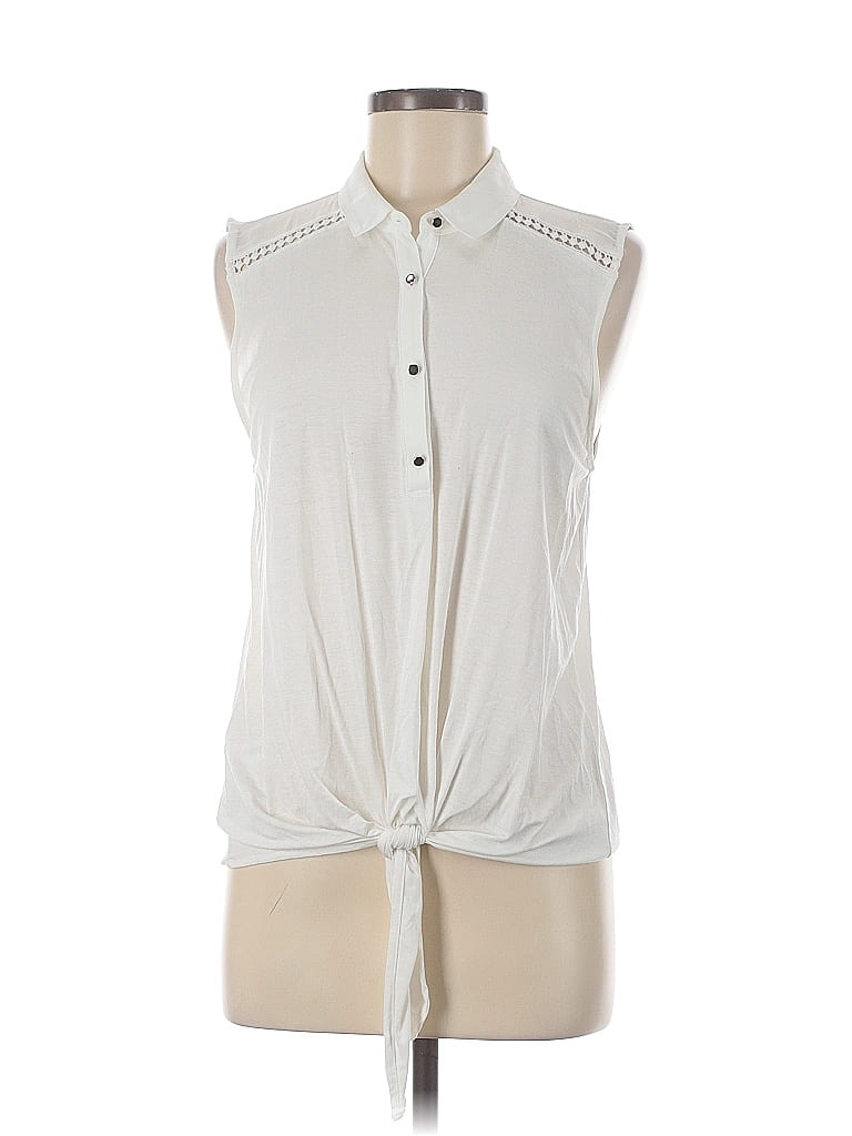 Pre-owned Ann Taylor Sleeveless Button Down Shirt In White