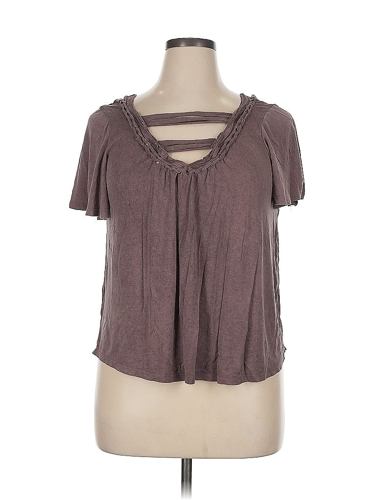 Pre-owned Daytrip Short Sleeve Top Brown Keyhole Neckline Tops