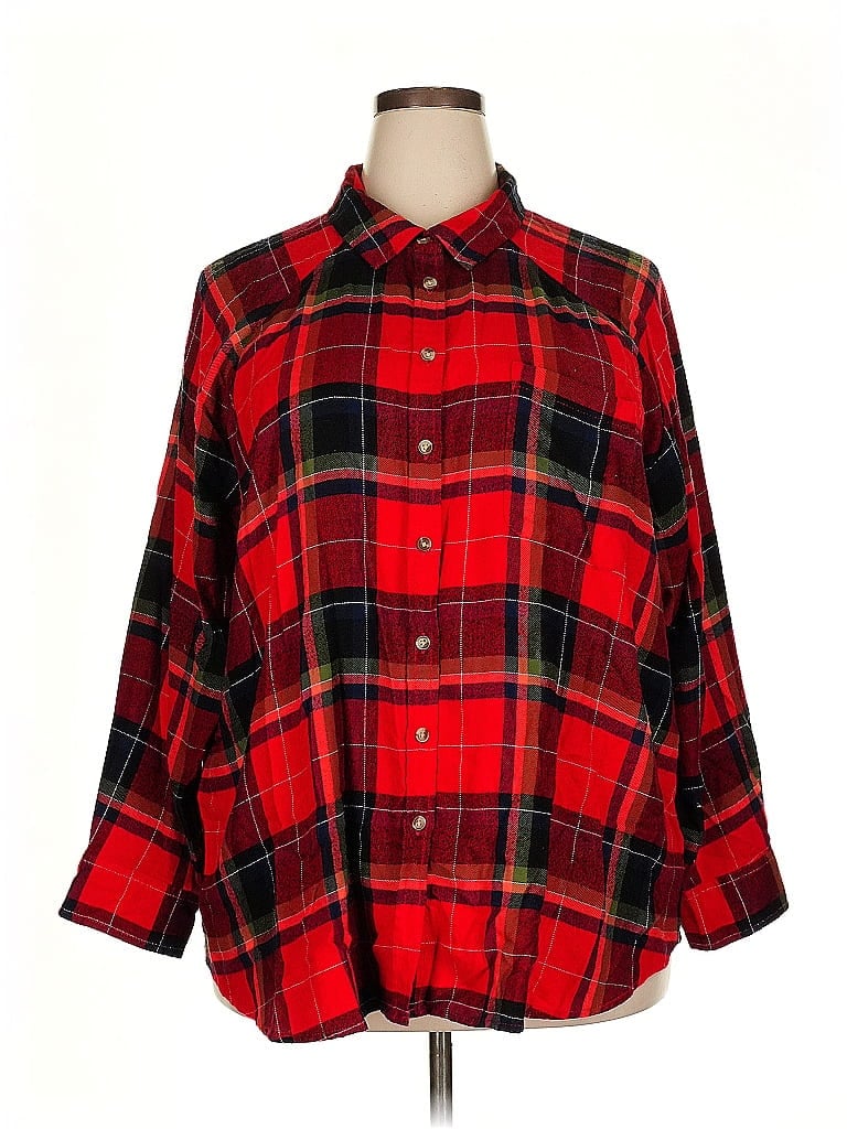 Terra & Sky Plaid Red 3/4 Sleeve Button-Down Shirt Size 2X - photo 1