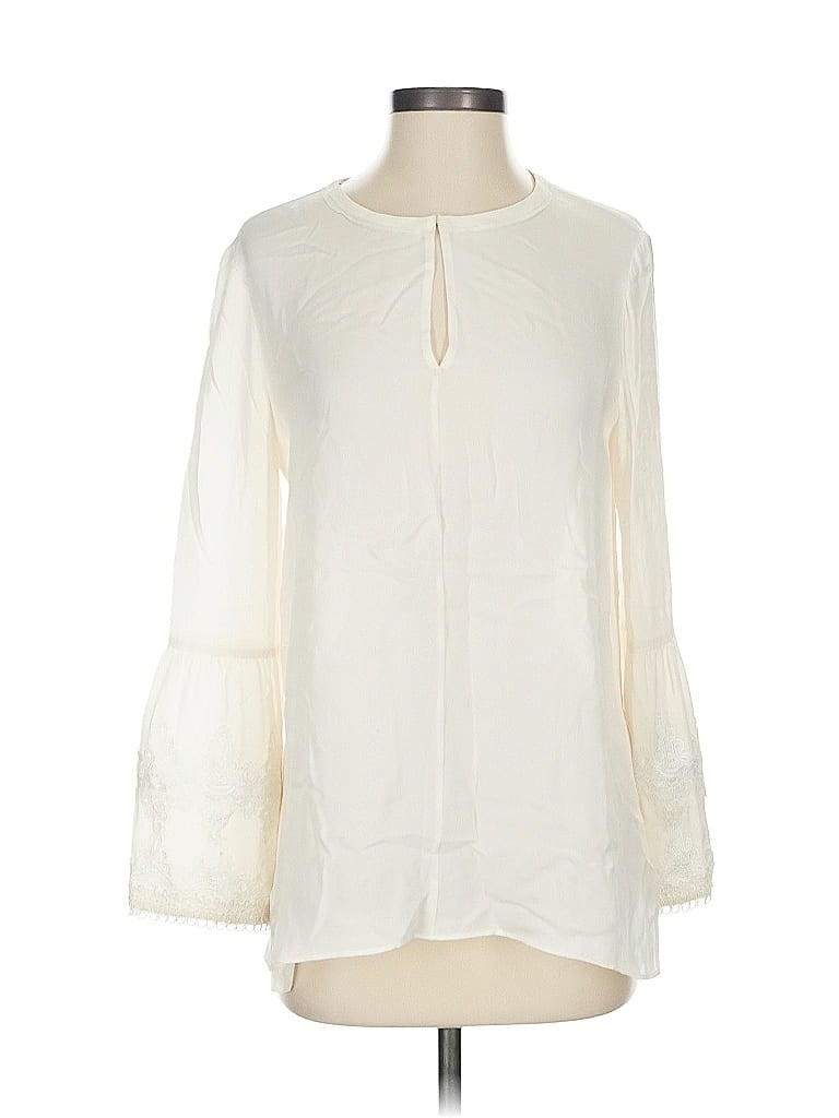Pre-owned Kobi Halperin Long Sleeve Silk Top Ivory Keyhole Neckline Tops In White