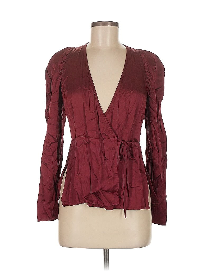 Pre-owned Chelsea And Walker Long Sleeve Blouse In Burgundy