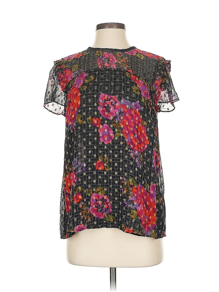 Pre-owned By Anthropologie Short Sleeve Blouse In Black