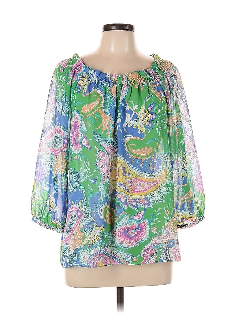 Pre-owned Chaps 3/4 Sleeve Blouse In Green