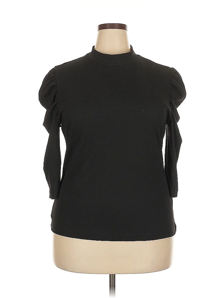 Pre-owned Shein Curve 3/4 Sleeve Top Black Turtleneck Tops