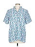 Talbots 100% Cotton Checkered-gingham Teal Blue Short Sleeve Button-Down Shirt Size 12 - photo 1