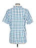 Talbots 100% Cotton Checkered-gingham Teal Blue Short Sleeve Button-Down Shirt Size 12 - photo 2