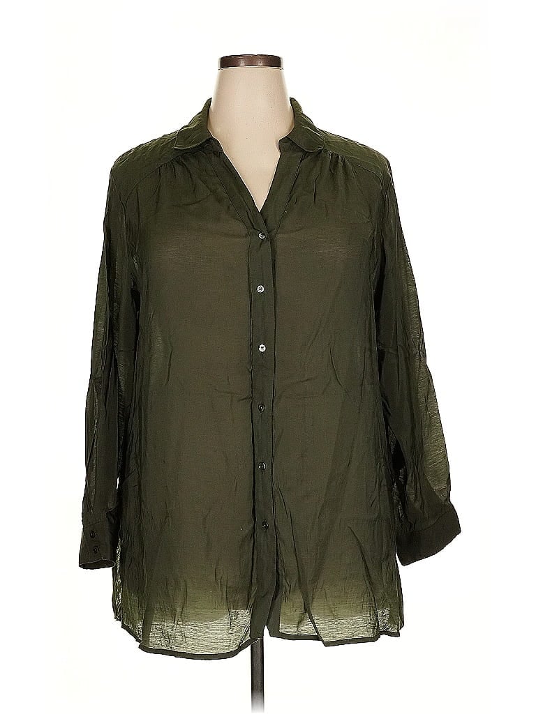 Pre-owned T Tahari 3/4 Sleeve Button Down Shirt In Green