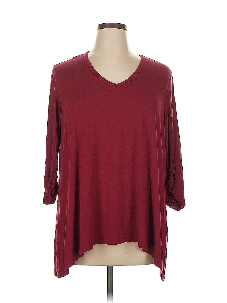 Click to view more detailed imagery on our partner's website Pre-owned Joan Vass 3/4 Sleeve Top Burgundy V Neck Tops
