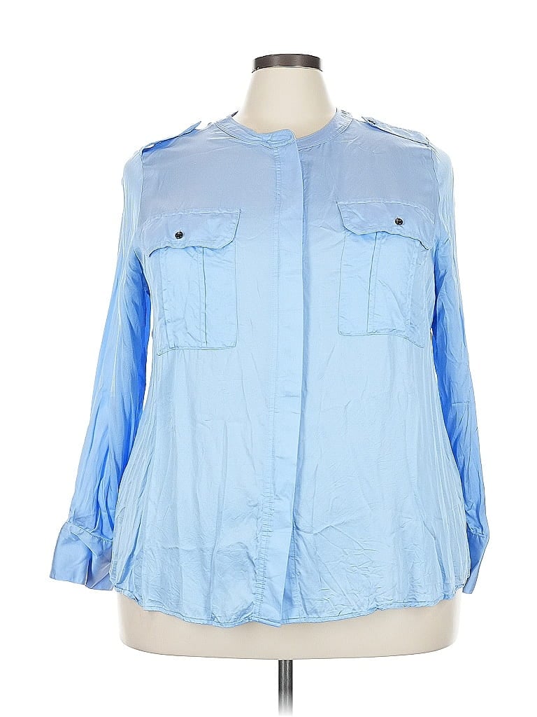 Pre-owned Lane Bryant Long Sleeve Button Down Shirt In Blue