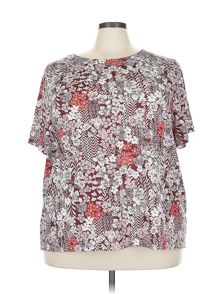 Pre-owned Unbranded Short Sleeve Blouse In Burgundy