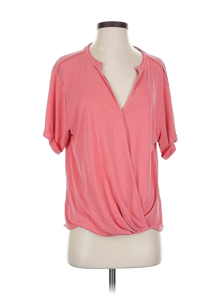 SATURDAY SUNDAY Pre-owned Short Sleeve Top Pink Plunge Neckline Tops