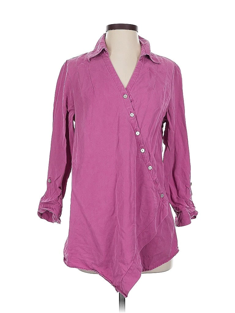Pre-owned Soft Surroundings 3/4 Sleeve Button Down Shirt In Pink