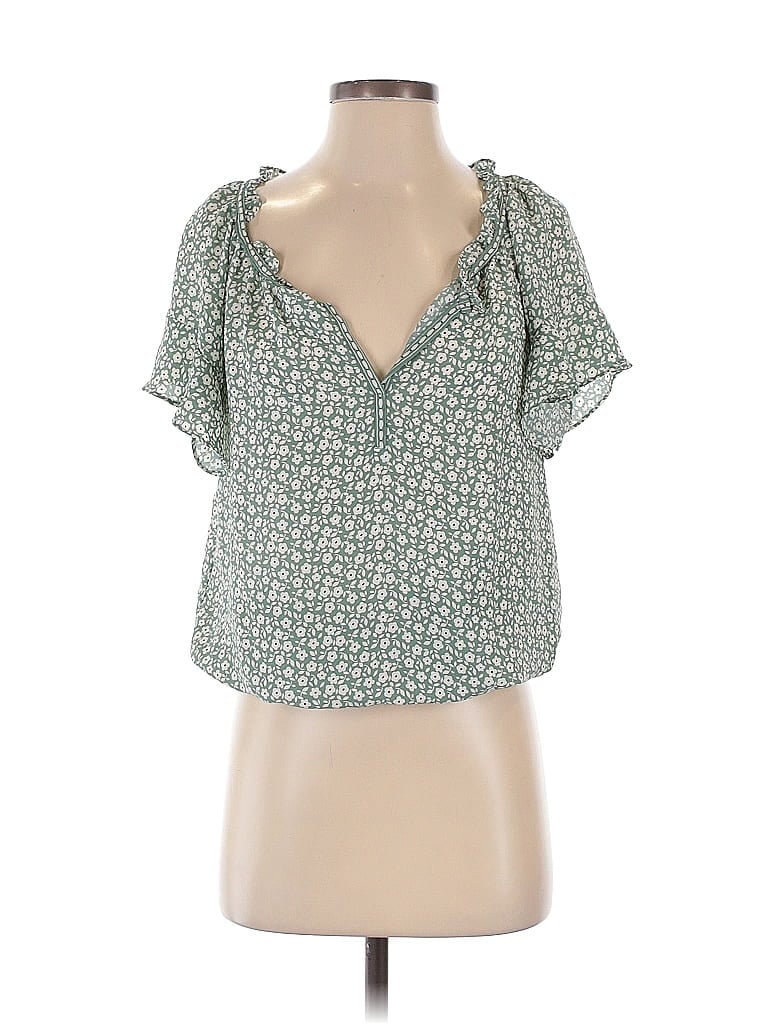 Pre-owned Max Studio Short Sleeve Blouse In Green
