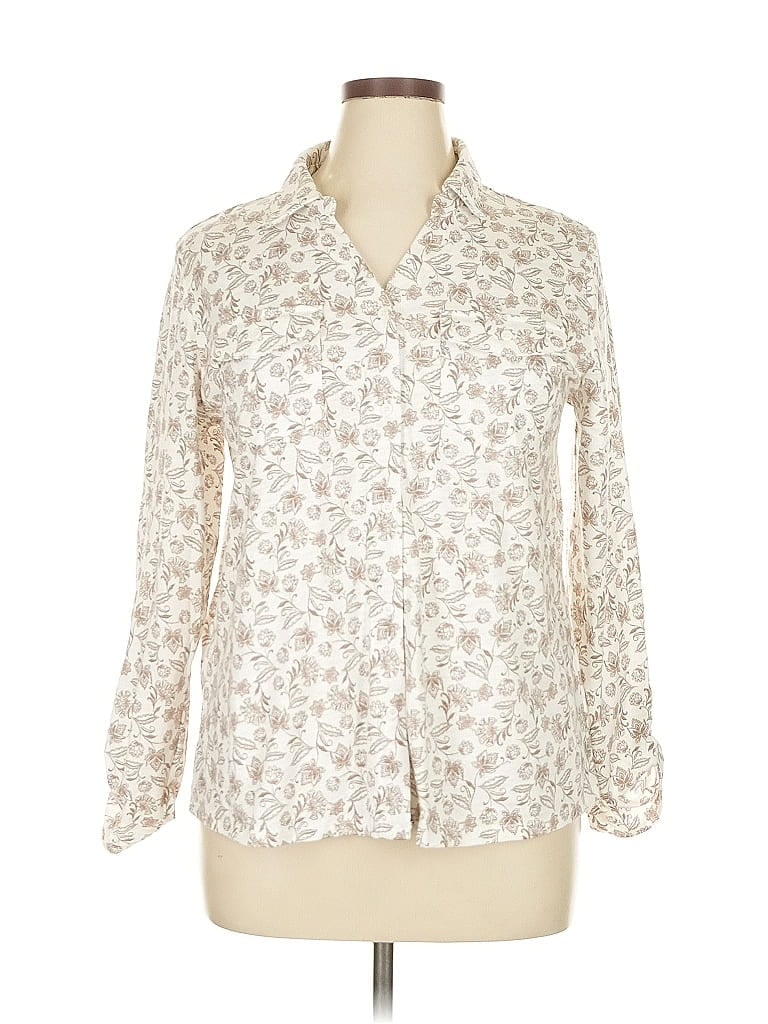 Pre-owned Croft & Barrow Long Sleeve Blouse In White