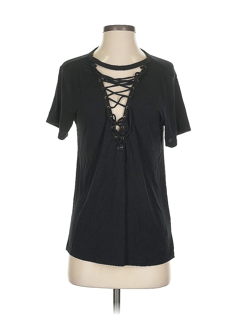 Pre-owned Express Short Sleeve Top Black Keyhole Neckline Tops