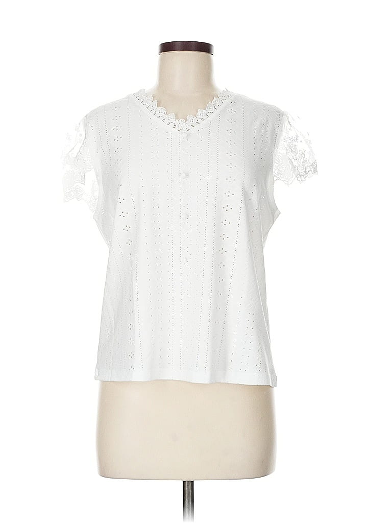 Pre-owned Unbranded Short Sleeve Blouse In White