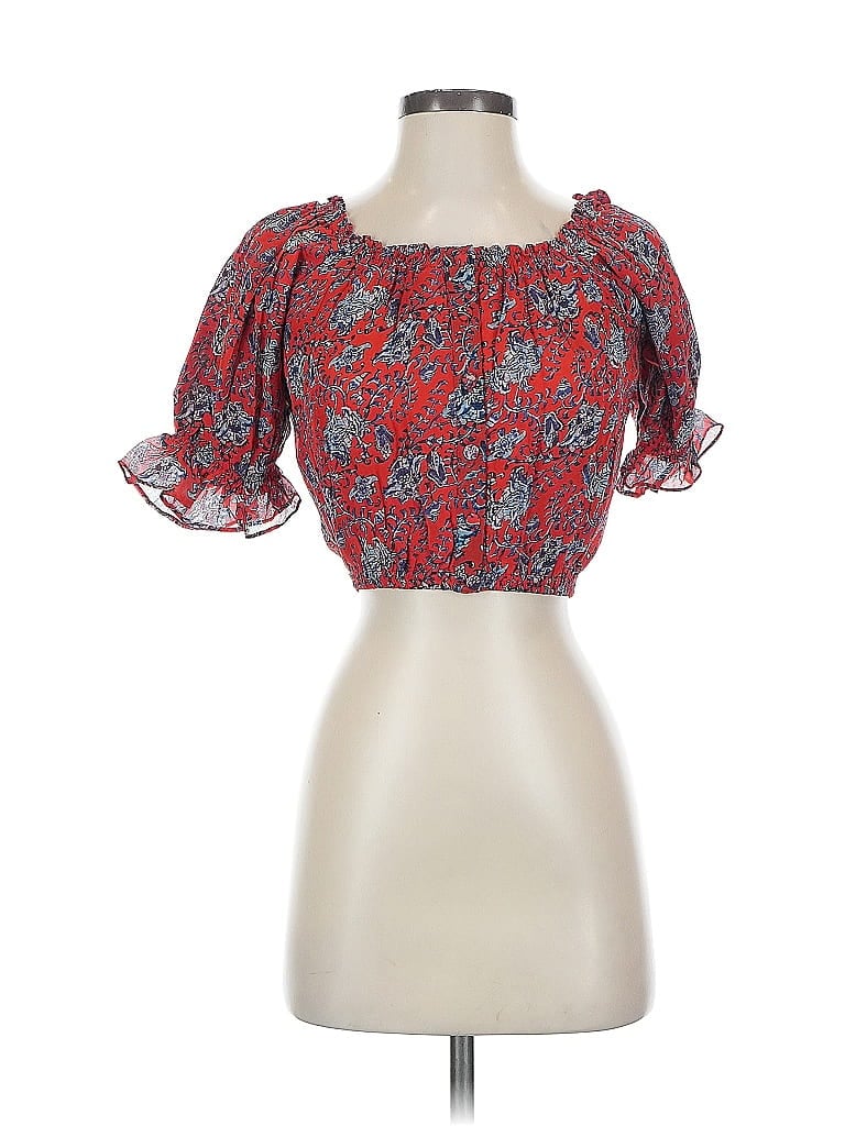 Pre-owned Carolina K Short Sleeve Silk Top Red Sweetheart Neckline Tops