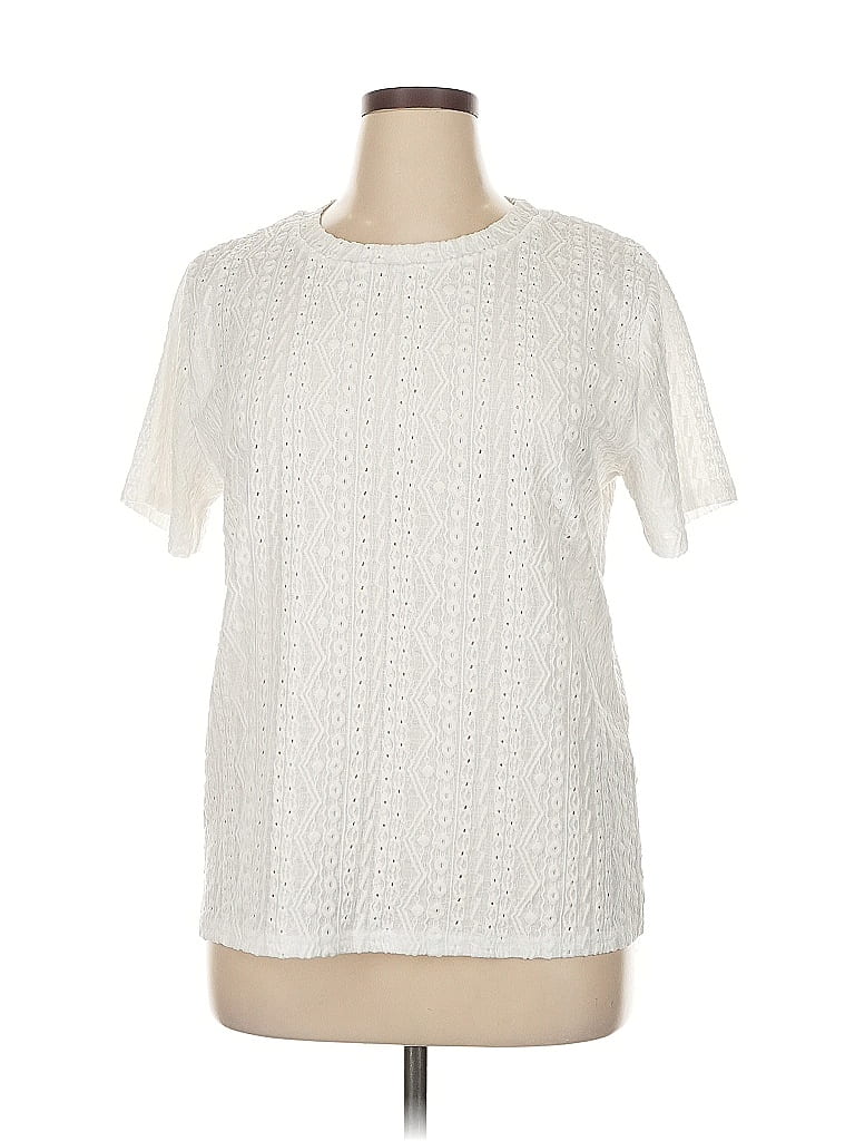 Pre-owned Unbranded Short Sleeve Top Ivory Crew Neck Tops In White