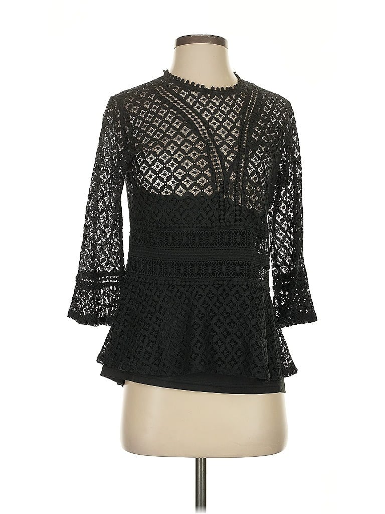 Pre-owned Hazel 3/4 Sleeve Top Black Mock Neckline Tops