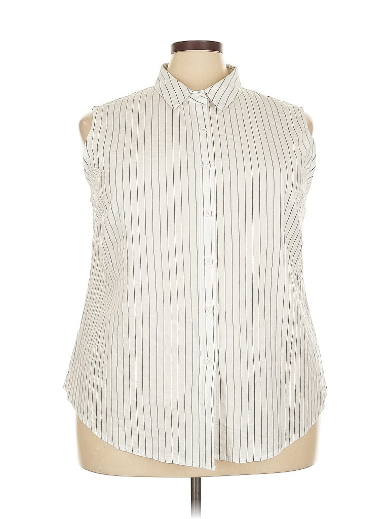 Agnes Orinda 100% Polyester Stripes Ivory Sleeveless Blouse Size 3X - photo 1