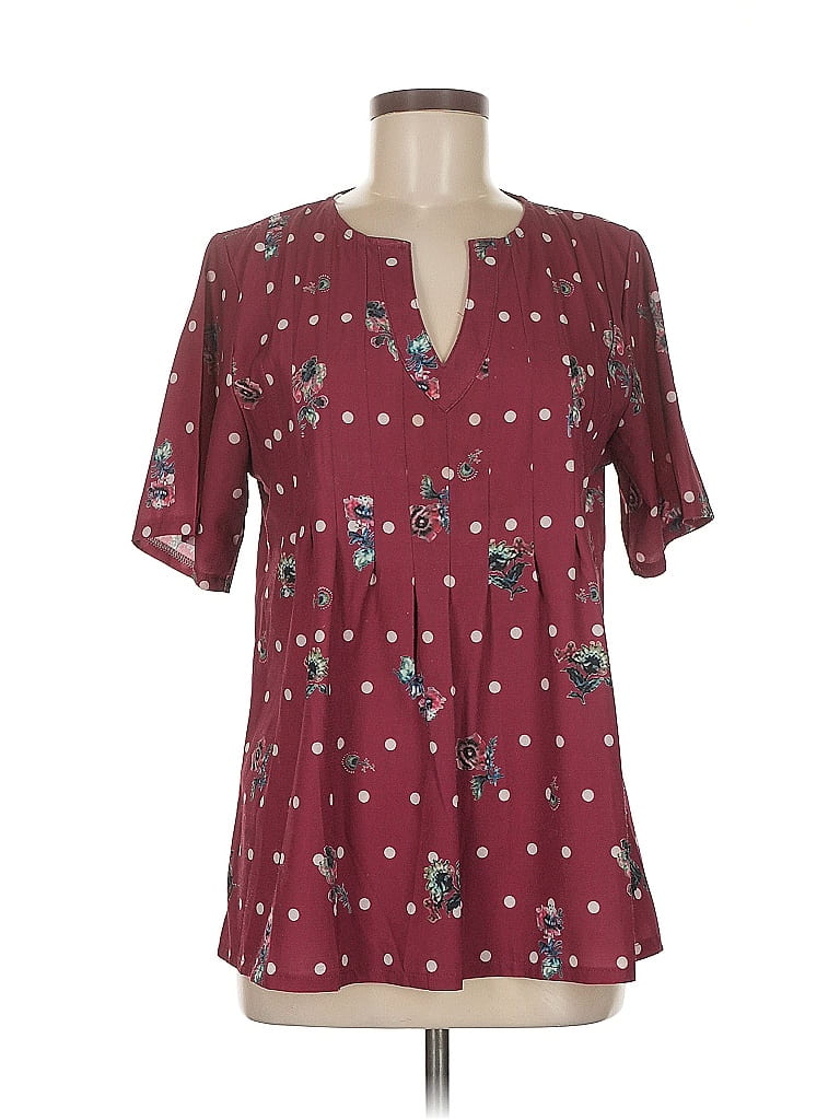 Pre-owned Unbranded Short Sleeve Henley Shirt In Burgundy