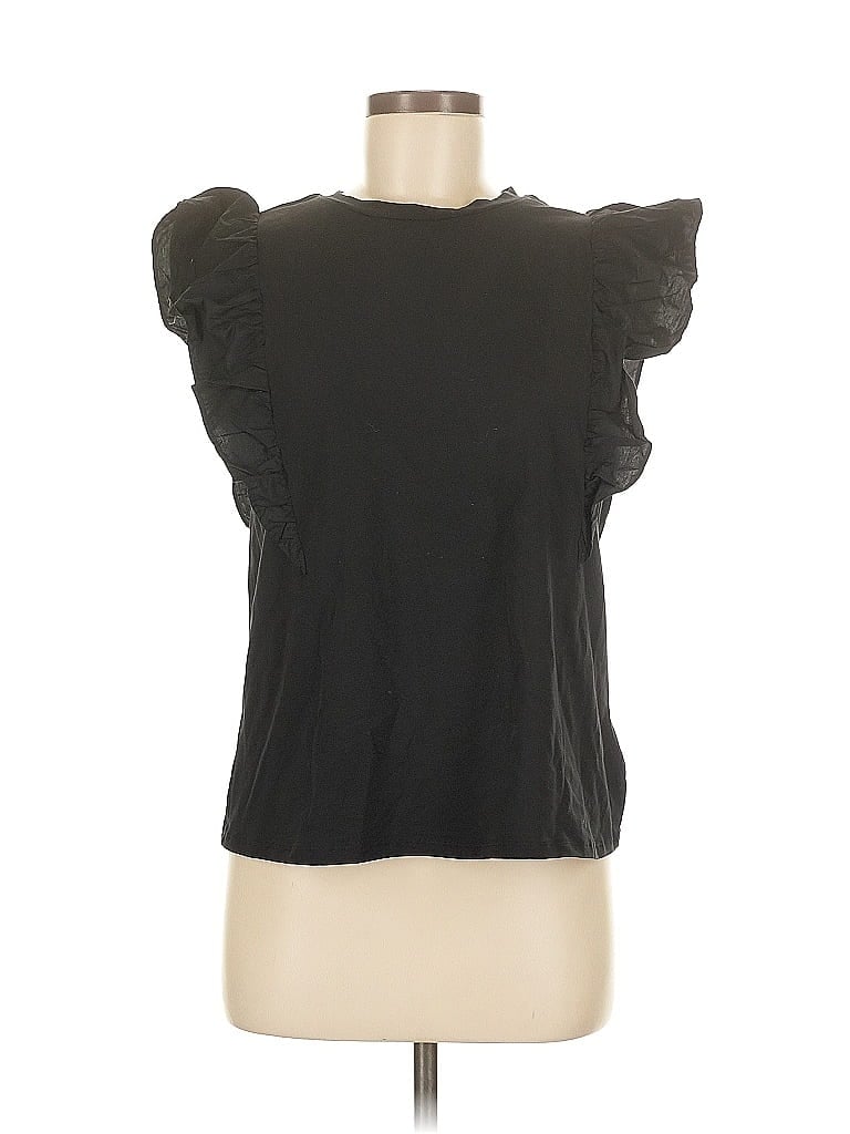 Pre-owned A New Day Short Sleeve Top Black Ruffles Neckline Tops
