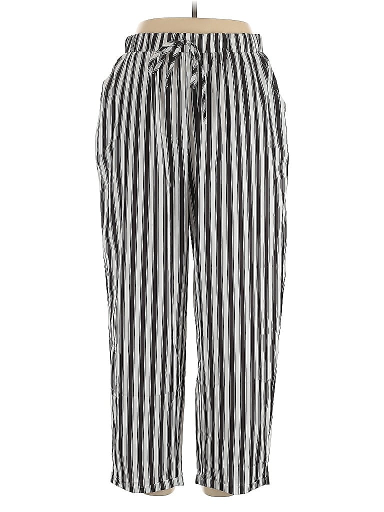 Shein Curve 100% Polyester Stripes Silver Casual Pants Size 14 Plus (1) - photo 1
